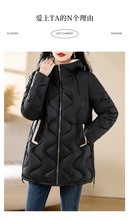 2024 New Winter Jacket Parkas Women Coat Fur Collar Hooded Overcoat Female Jacket Parka Thick Warm Cotton Padded Outwear
