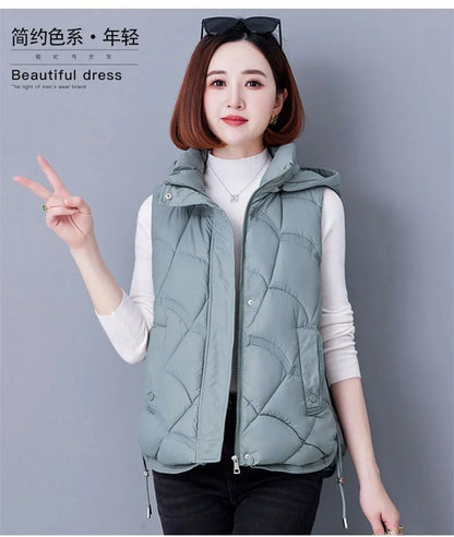 Doudoune Sans Manches en Coton Femme Automne Et Hiver 2025 Nouvelle Mode Vêtement d'Extérieur Doux Mince Gilet Manteau Femme Contraste de Couleurs
