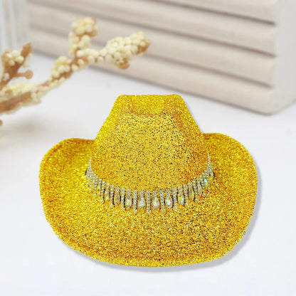 Chapeaux de Cowboy occidentaux classiques pour femmes et hommes, chapeau de soleil à strass scintillants, à large bord, pour Club Rave Party, Cowgirl Jazz, 2025