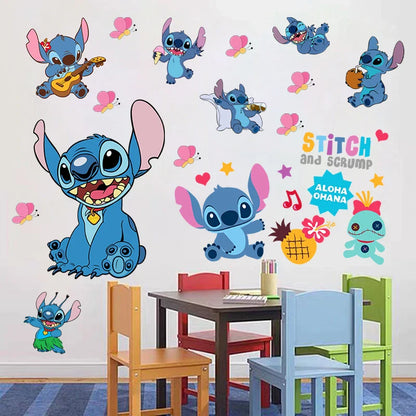 Cartoon Lilo & Stitch Movie Wall Stickers For Kid's Room Kindergarten Living Room Wall Decoration Animated Poster  Art Mural