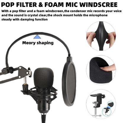 Professional Studio Microphone Live Broadcast Singing Recording Microphone Kits with Suspension Scissor Arm and Metal Shock Mount