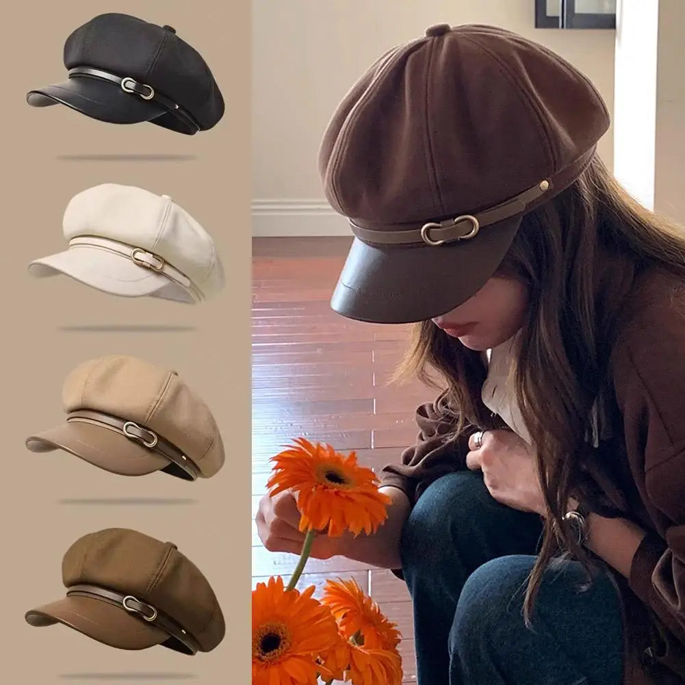 Béret de Style britannique rétro pour femmes, casquette de journal octogonale polyvalente pour grande circonférence de la tête, chapeau de printemps et d'automne