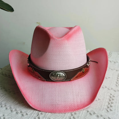 Hand-painted Western Cowboy hat Bronze green hat for men women Large Brim stiff straw hat summer sombrero vaquero hombreковбойс