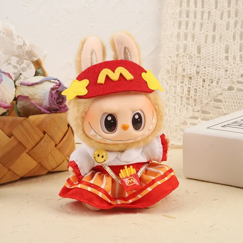 Labubu 17cm Clothes Outfit Accessories For Labubu Dolls Clothing Kids Gift French Fries Apron And M Hat Work Uniforms FF15G