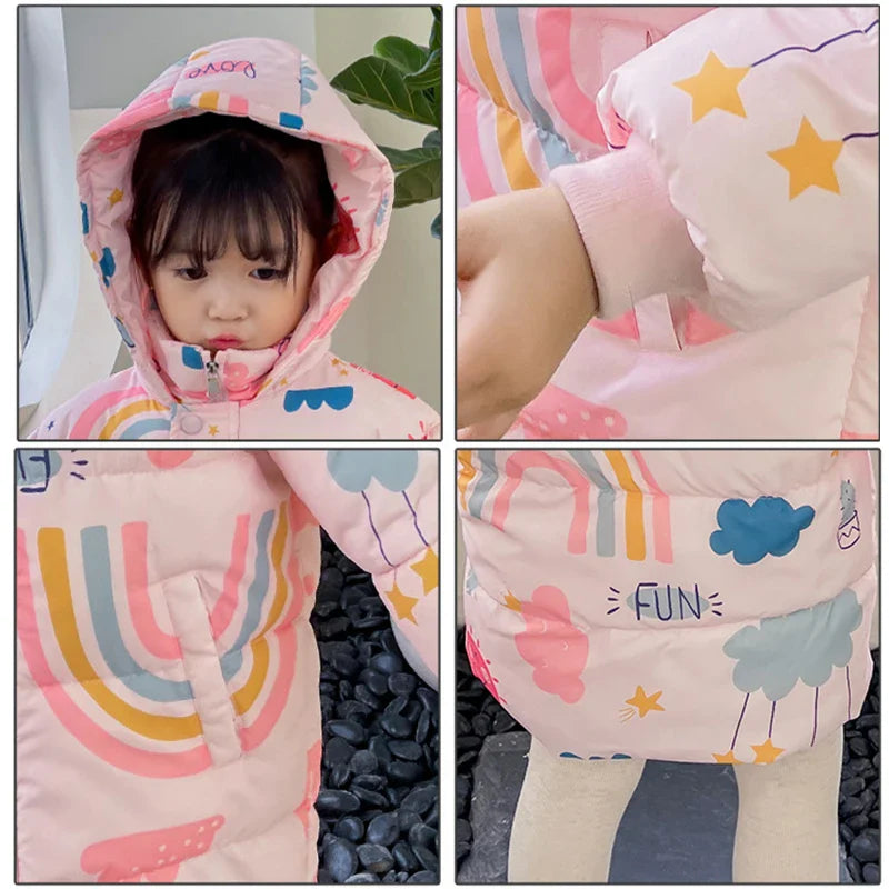 New Girls Boys Down Jacket Winter Coats Children Clothes Hooded Windbreaker Coat For Kids 2-7 Years Cotton Warm Outerwear