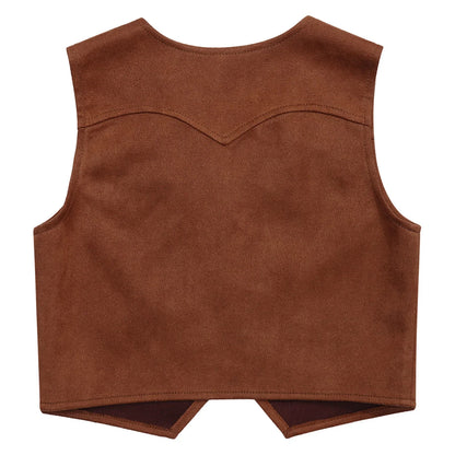 Boys Girls Western Cowboy Cosplay Costume Suede Fringe Vest with Bandanna Scarf Hat Halloween Carnival Party Cowgirl Dress Up