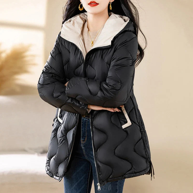2024 New Winter Jacket Parkas Women Coat Fur Collar Hooded Overcoat Female Jacket Parka Thick Warm Cotton Padded Outwear