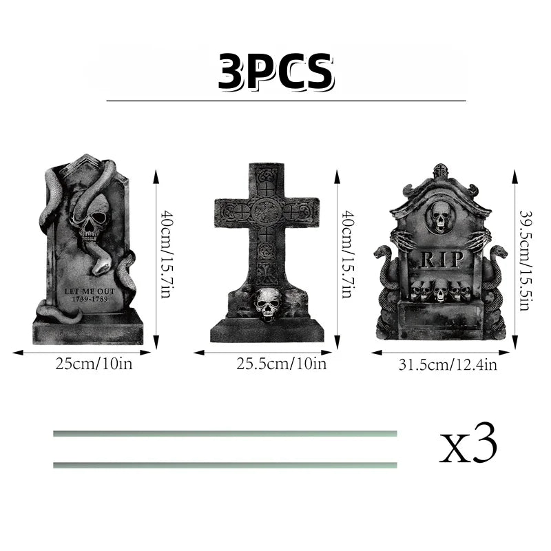3/6Pcs 2024 Halloween Tombstone Decor Skull Tombstone RIP Letters Bad Omens Haunted House Decor for Patio Garden Frighten Kids