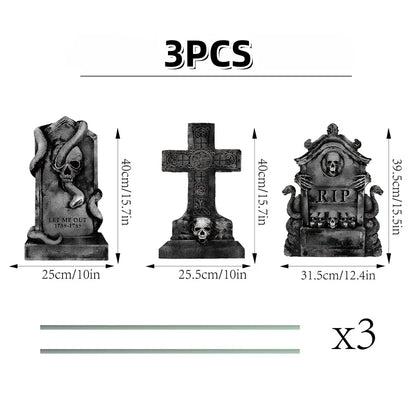 3/6Pcs 2024 Halloween Tombstone Decor Skull Tombstone RIP Letters Bad Omens Haunted House Decor for Patio Garden Frighten Kids