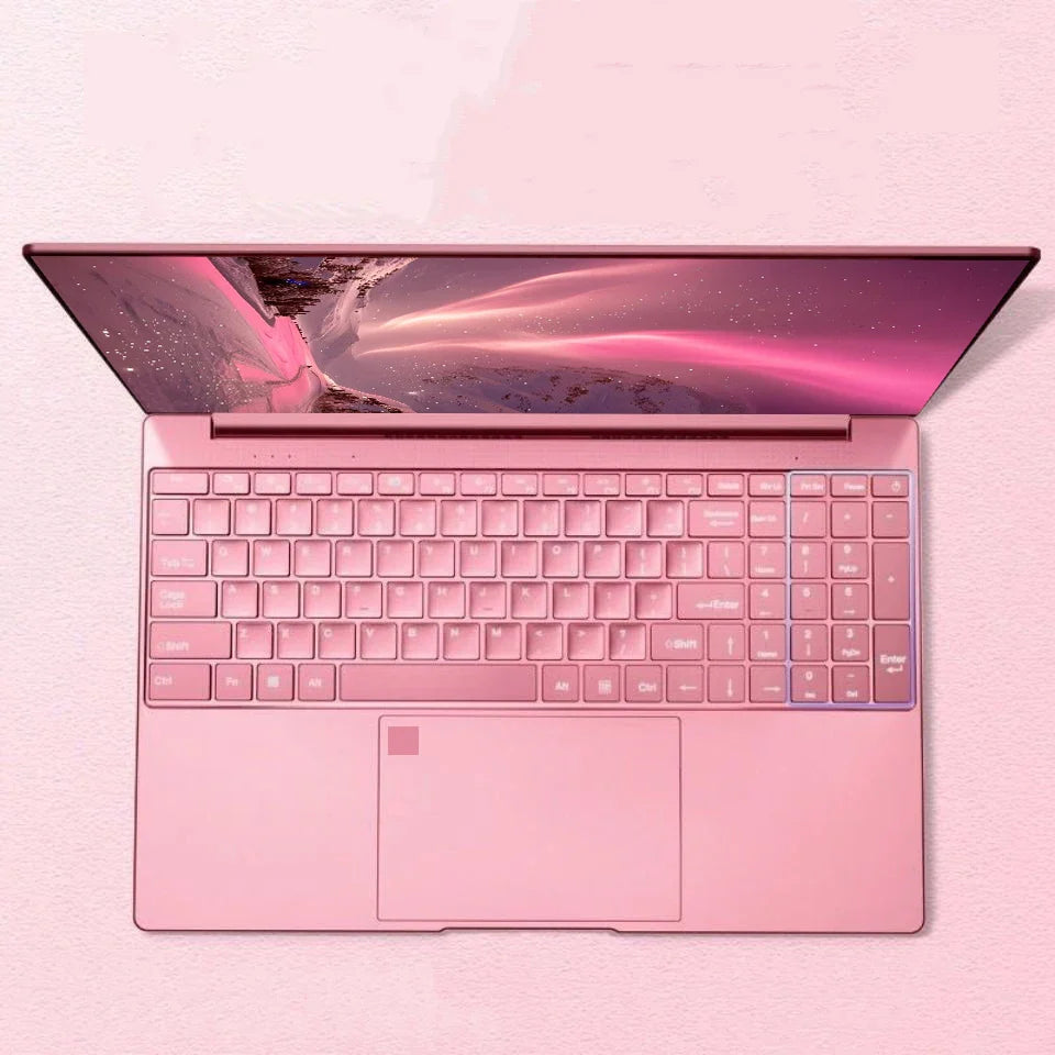 Ordinateur portable Celeron N5095 de 11e génération - Win 10/11, 16 Go 32 Go de RAM, SSD de 128 Go à 2 To. Wi-Fi 2,4 G/5,0 G et Bluetooth, clavier rose élégant.