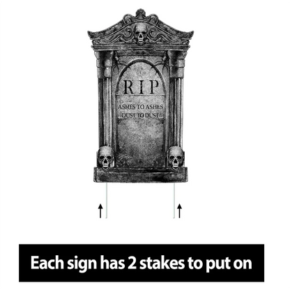 3/6Pcs 2024 Halloween Tombstone Decor Skull Tombstone RIP Letters Bad Omens Haunted House Decor for Patio Garden Frighten Kids