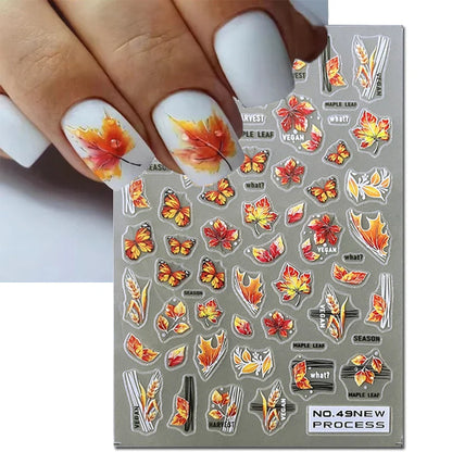 3d Nail Art Stickers Winter Autumn Golden Leaves Red Roses Flowers Decals For Nails Decoration Manicure Salon Beauty