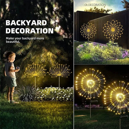 LED Solar Fireworks Lights Garden Decoration Fairy Lights Waterproof Outdoor Dandelion Lawn Lamp for Garden Landscape Lawn Decor