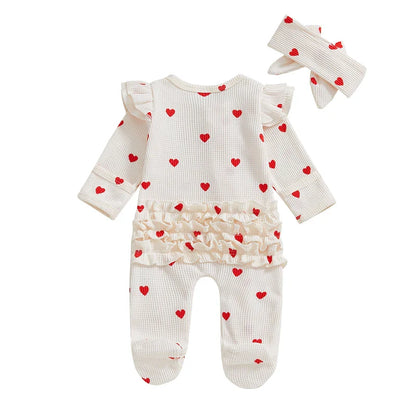 Tregren - Combinaison pour nouveau-né fille, pyjama à volants, fermeture éclair, avec bande de sauna