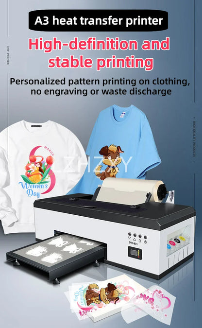 The white ink heat transfer printer is a micro-piezoelectric nozzle heat transfer printer that first colors and then white
