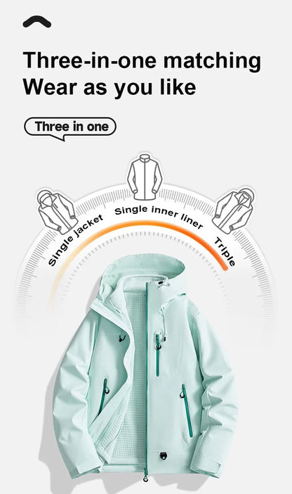 Veste d'extérieur trois en un deux pièces, coupe-vent, imperméable, combinaison de randonnée pour Couple, costume d'extérieur pour hommes et femmes