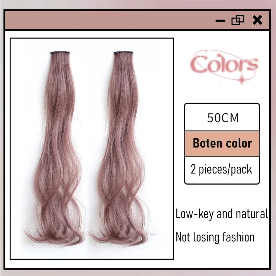 Extensions de cheveux bouclés colorés synthétiques 2 pièces/ensemble 50cm/60cm, ondulation d'eau rose/bleu/violet, perruque Halloween/Noël