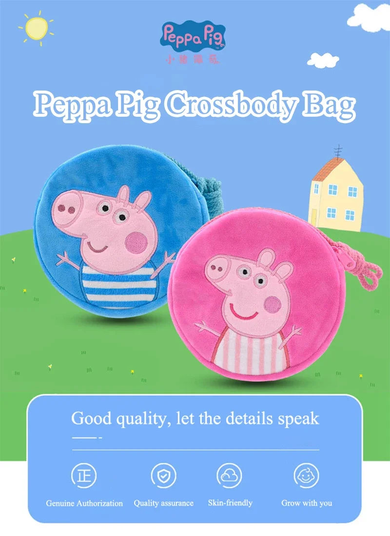 Peppa Pig Crossbody Bag Stereoscopic Doll Backpack Anime Knapsack Plush Coin Purse Toys George Round Pocketbook Children's Gifts