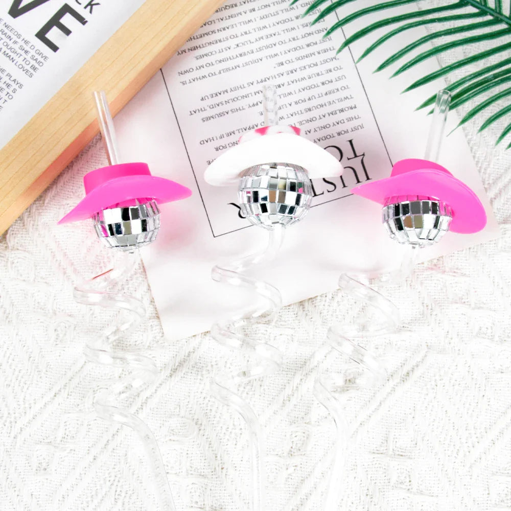 6pcs Mini Disco Cowgirl Hat Disco Plastic Straw 70s Disco Party Decoration Bachelorette Party Western Cowgirl Birthday Supplies