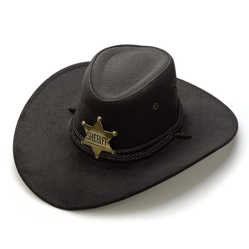 Western Wild West Sheriff Hat With Five Star Party Costume For Men Lady Jazz Cowgirl Wide Cowboy Hat Unique Star Badge Decors