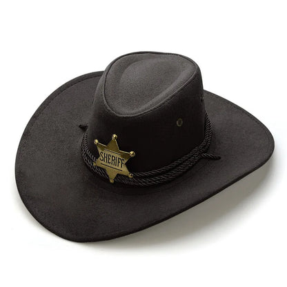 Western Wild West Sheriff Hat With Five Star Party Costume For Men Lady Jazz Cowgirl Wide Cowboy Hat Unique Star Badge Decors