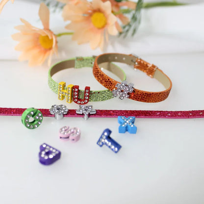 Bracelet à paillettes scintillantes, 8mm de largeur, 21cm de longueur, breloques coulissantes, lettres de l'alphabet, bijoux à bricoler soi-même, cadeau pour femmes et enfants