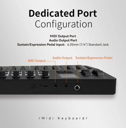 Clavier MIDI M-VAVE All Black PRO 37 touches, 16 tampons RGB, 4 faders, 8 encodeurs, moteur de synthétiseur FM DX-7 intégré, 5 couleurs en option