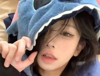 Cute Stitch Cartoon U-shaped Pillow Hooded Pillow for Napping and Neck Protection Pillow Travel Plane Hat Napping