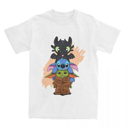 Chibi Toothless Stitch And Cute Baby Ess Tops Cotton Men Women T-Shirts Tee Shirt Short Sleeve Cute T Shirts Crew Neck Clothing