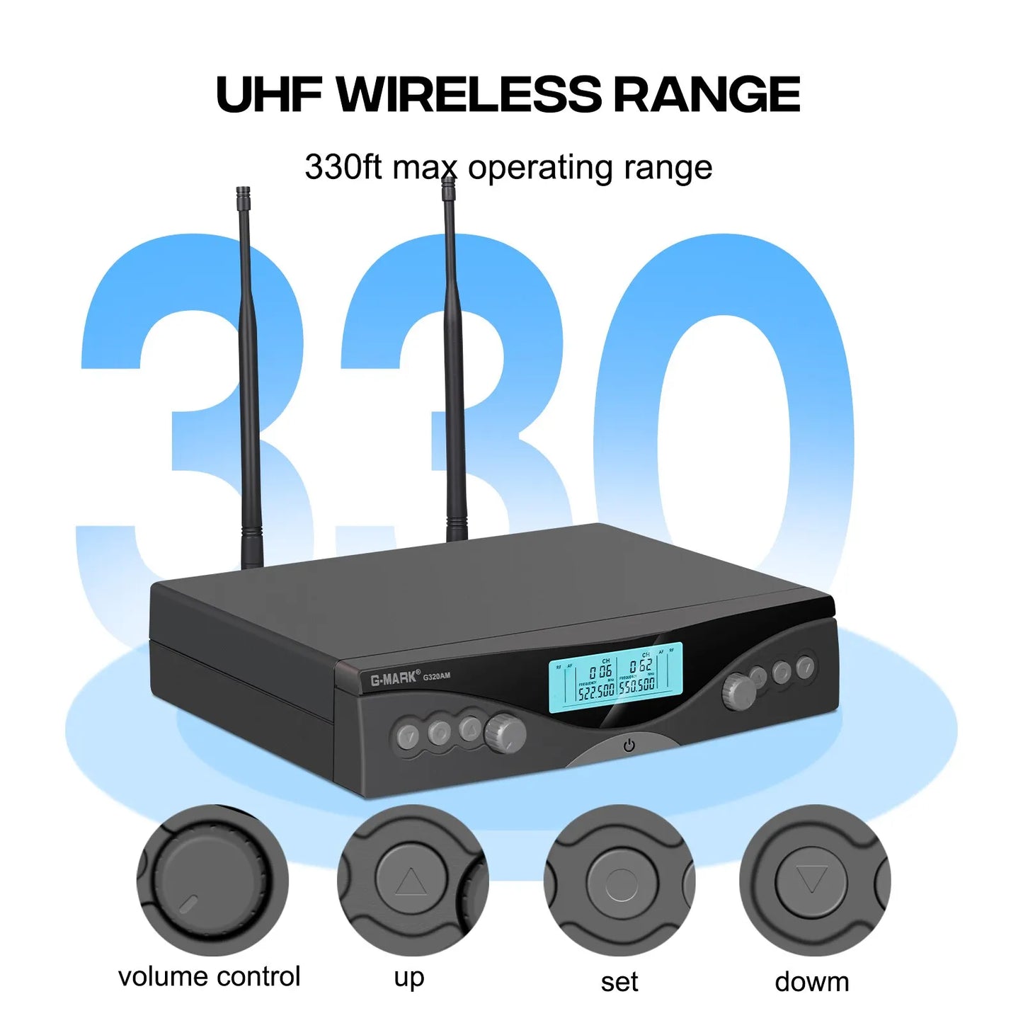 Sans fil Microphone G-MARK G320AM Professionnel UHF 2 Canaux Karaoké Mic De Poche Automatique Fréquence Réglable 100M