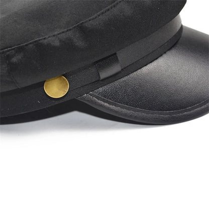PU Leather Unisex Cycling Caps, Women Men Autumn Sailor Hat Black, Travel Student Hat, Flat Top Captain Hat