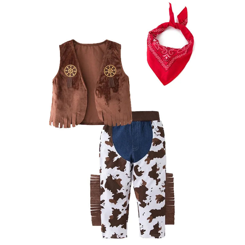 Déguisement de cow-boy pour bébé, tout-petit, enfant, garçon, ensemble de luxe avec chapeau de cow-boy pour les fêtes de Pourim, Halloween