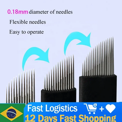 100 Pcs Lames Microblading 18U 0.18mm Maquillage Semi-Permanent Nano Tebori Aiguilles pour Stylo de Broderie Manuel Sourcils Lèvres