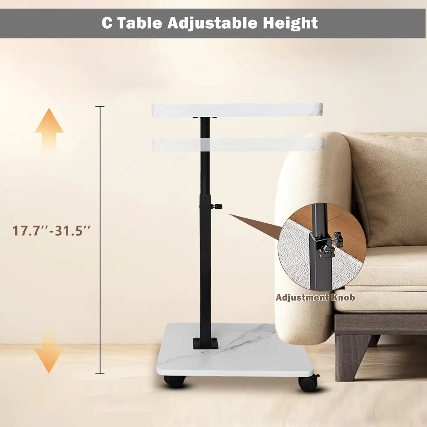 Chariot roulant réglable, Table de chevet, bureau pour ordinateur portable, lit médical pour la maison, plateau alimentaire 360 °   Bureau à domicile de table de plateau de canapé rotatif
