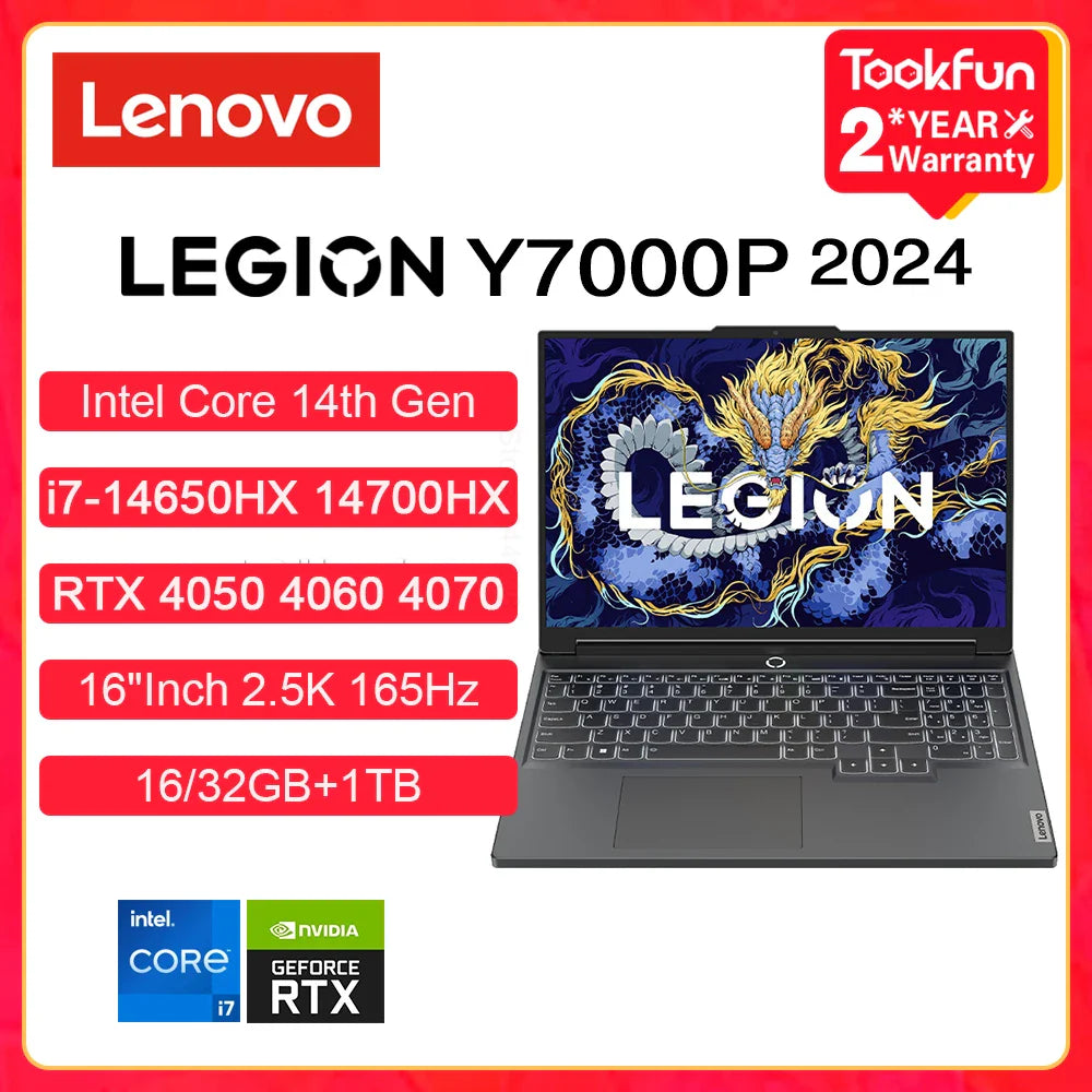 Lenovo Gaming Laptop LEGION Y7000P (5i Gen 9) 2024 Intel i7 14650HX NVIDIA RTX 4050 4060 4070 16"Inch 2.5K Computer PC Notebook