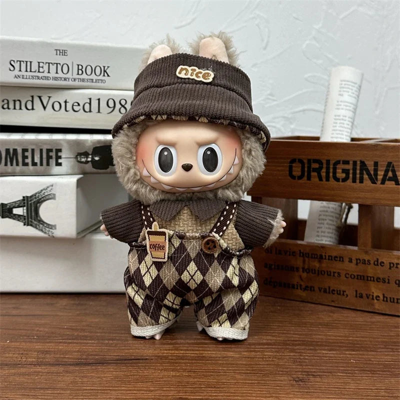 LABUBU 17cm Doll'S Clothes Outfit Accessories For Labubu V1 V2 Striped overalls hats glasses shoes Cool handsome Clothing Gift
