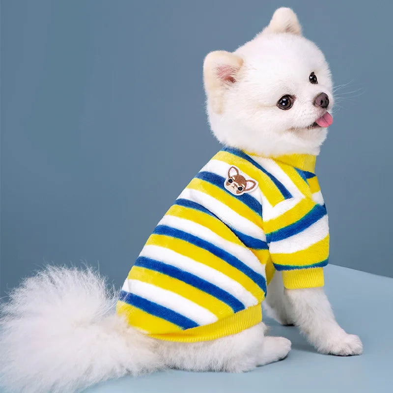 Vêtements pour animaux de compagnie à rayures arc-en-ciel pour automne et hiver, mignons et chauds, vêtements pour chatons et chiens, sweat à capuche pour chien, costume de Schnauzer