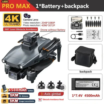 Drone GPS L600 PRO MAX/PRO, caméra HD professionnelle 4K, cardan 3 axes 5G FPV, sans balais, en option, pour éviter les obstacles, quadrirotor