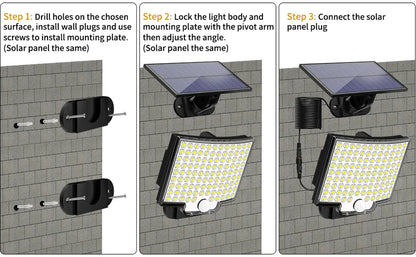Lumières d'inondation solaires extérieures 106/318 LED lumières de mouvement solaires lumières de sécurité solaires à distance appliques murales étanche 3 Modes jardin