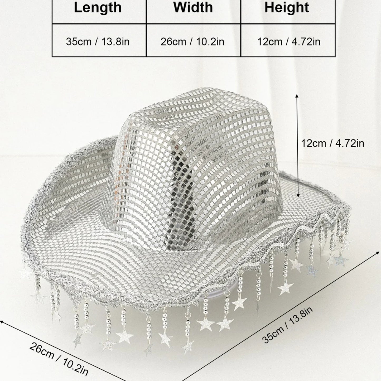 Creative Sequin Cowboy Hat for Women, Shiny Cowgirl Hat, Wide Brim Hat, Western Glitter Star, Tassel, Theme Party Cap, 2025