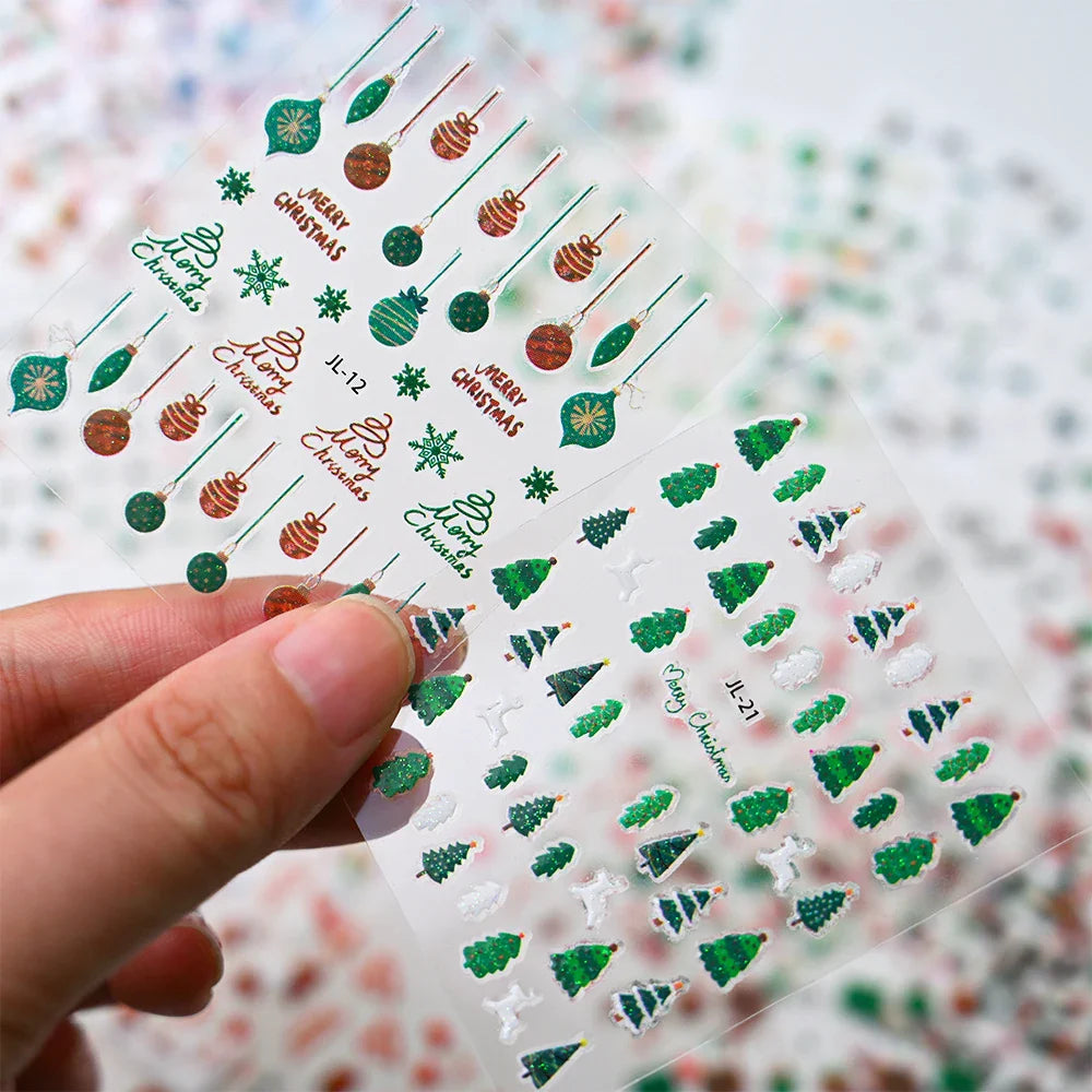 30Pcs Christmas Santa Claus 3D Nail Art Stickers Glitter Cartoon Snowflakes/Snowman/Pine Winter Sliders Xmas DIY Manicure Decals