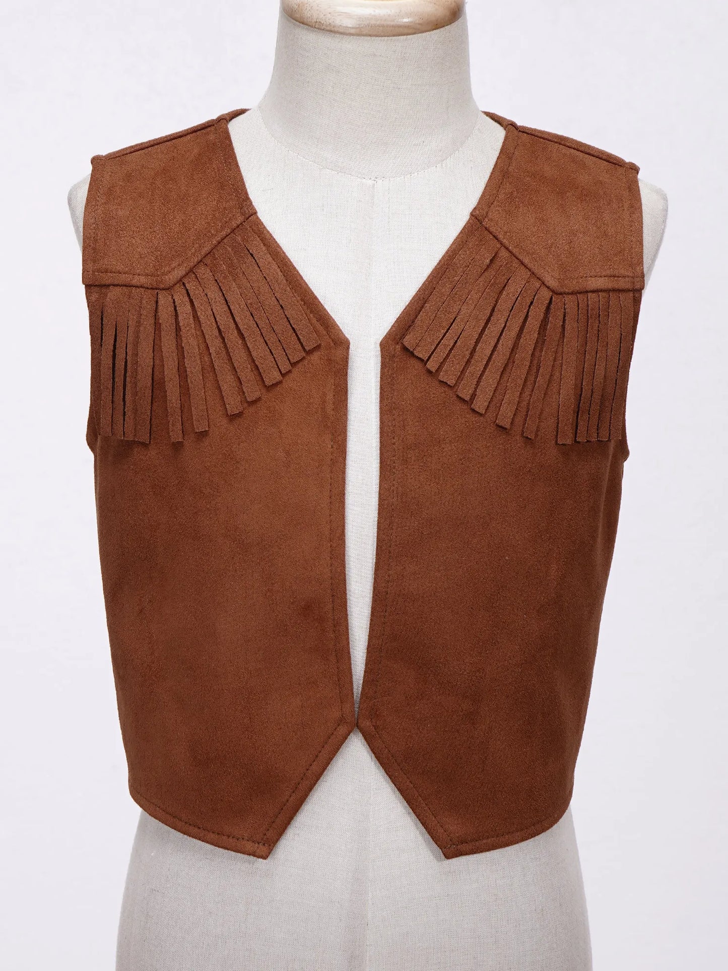 Enfants Garçons Filles Western Cowboy Cowgirl Costume Gilet à Franges en Suède avec Foulard Bandana Chapeau Halloween Carnaval Fête Cosplay Tenues