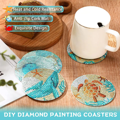 6Pcs DIY Diamond Painting Coasters Mandala Flowers 5D Full Drill Diamond Art Non Slip Coasters with Holder Ideal Christmas Gift