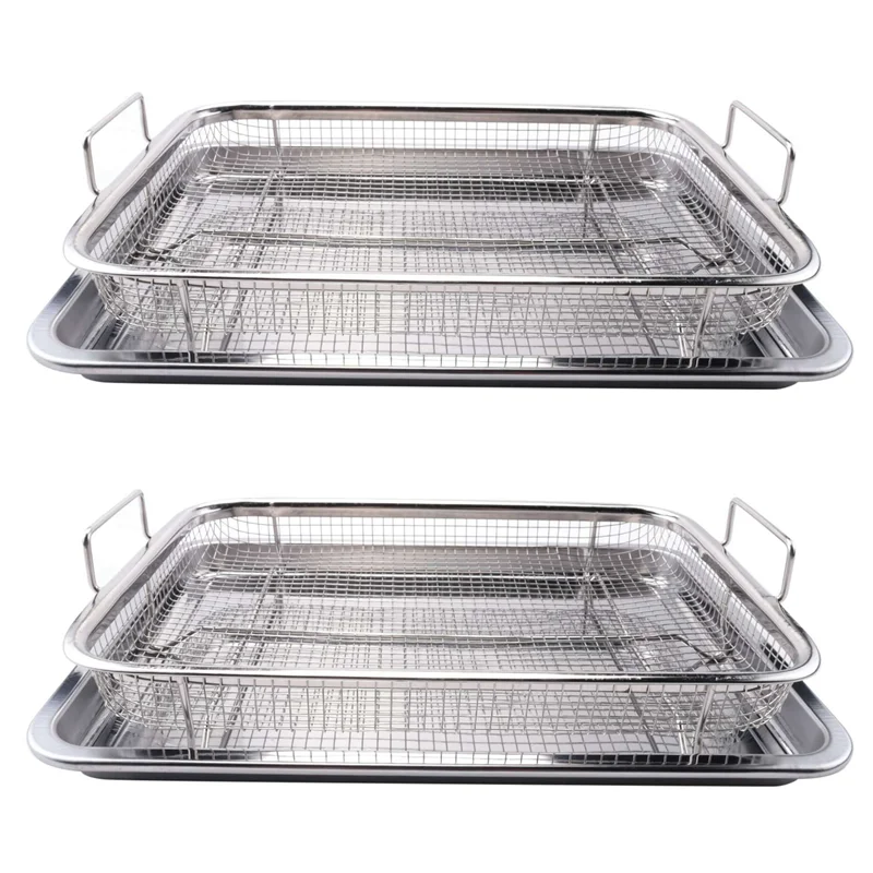 A01V-Panier Friteuse à Air pour Four, Plateau et Plat Croustilleur en Acier Inoxydable, Friteuse à Air Deluxe dans Votre Four, Ensemble de 4 Pièces, Pour le Barbecue
