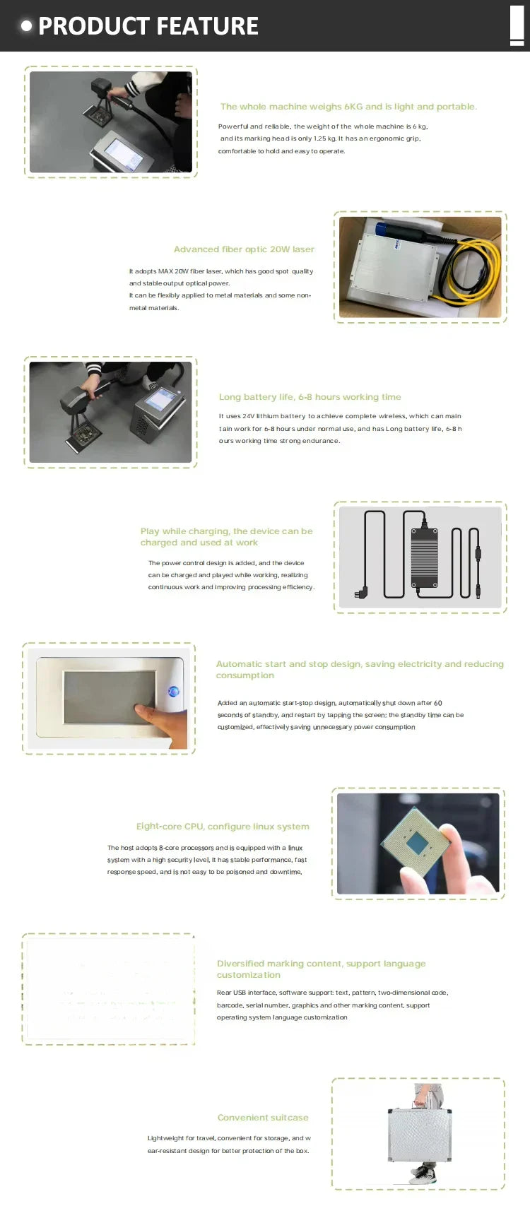 High-Precision 20W 30W 50W Portable Fiber Laser Marking Machine with Rotary for Metal Steel Handheld Laser Marker