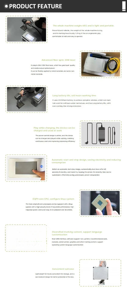 High-Precision 20W 30W 50W Portable Fiber Laser Marking Machine with Rotary for Metal Steel Handheld Laser Marker