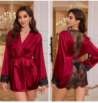 Women's Sexy Lace Back Dress Home Nightgown Silky Wedding Robe Nighty Loungewear New Collection