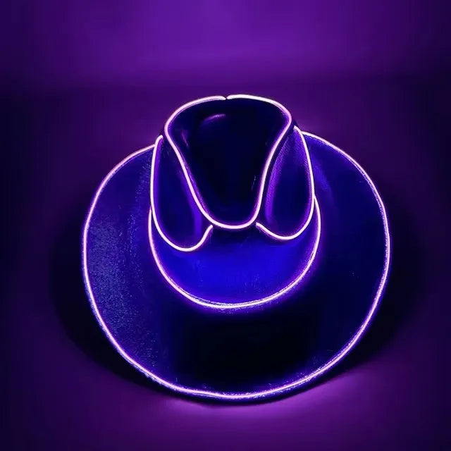 Lights Cowboy Cowgirl Hat with LED Light Up Cap Luminous Western Cowboy Hat Pearlescent Cowgirl Hat for Dancing Party Dress Up