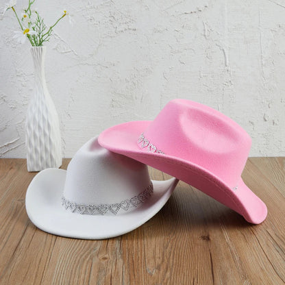 Chapeau de Cowgirl en strass pour femmes, Style occidental rétro, chapeau de soleil à large bord, casquettes de fête à thème