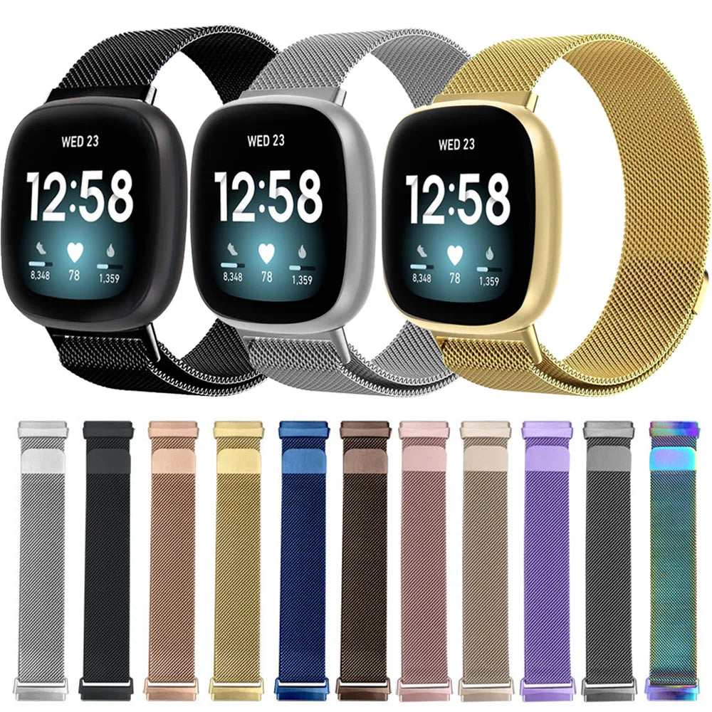 Bracelet à mailles milanaises en métal pour montre connectée Fitbit Versa 4/Versa 3 Bracelet officiel pour Fitbit Sense 2-1 Correa magnétique